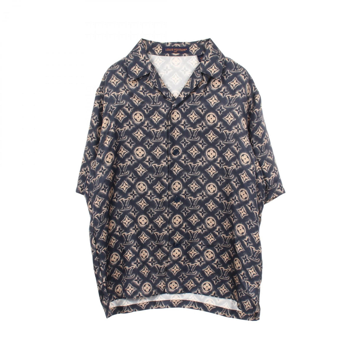 モノグラムサンド オープンカラー 半袖 シャツ シルク ネイビー ベージュ ルイヴィトン トップス LOUIS VUITTON
