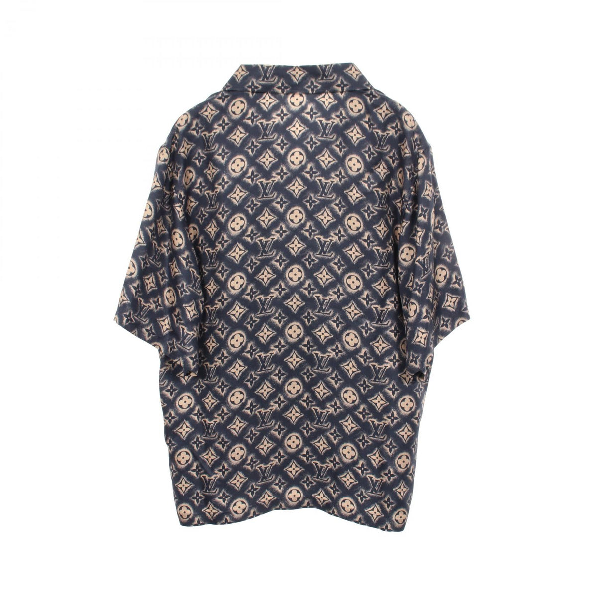 モノグラムサンド オープンカラー 半袖 シャツ シルク ネイビー ベージュ ルイヴィトン トップス LOUIS VUITTON