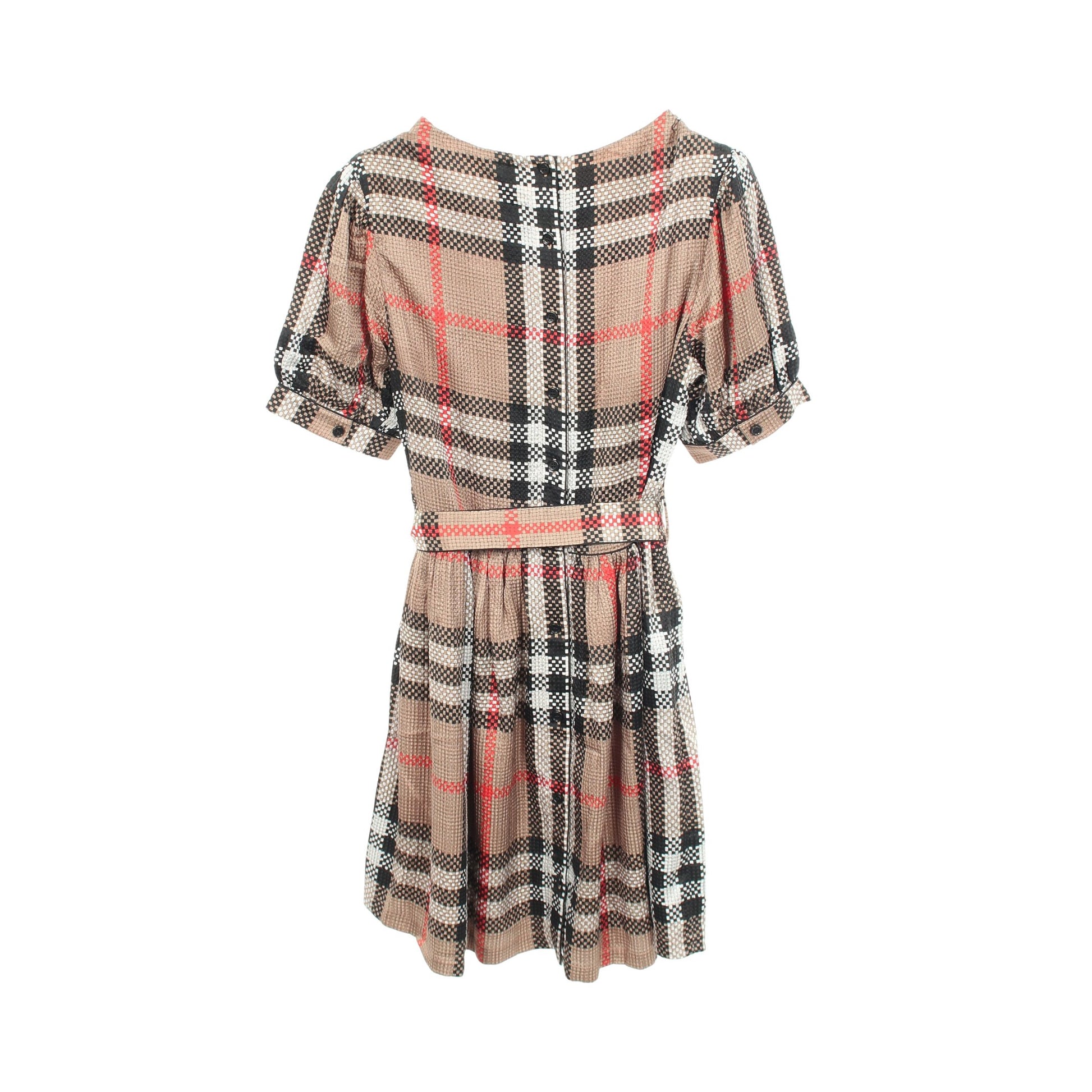 キッズ チェック パフスリーブ ワンピース シルク ベージュ マルチカラー バーバリー ワンピース BURBERRY
