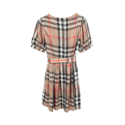 キッズ チェック パフスリーブ ワンピース シルク ベージュ マルチカラー バーバリー ワンピース BURBERRY