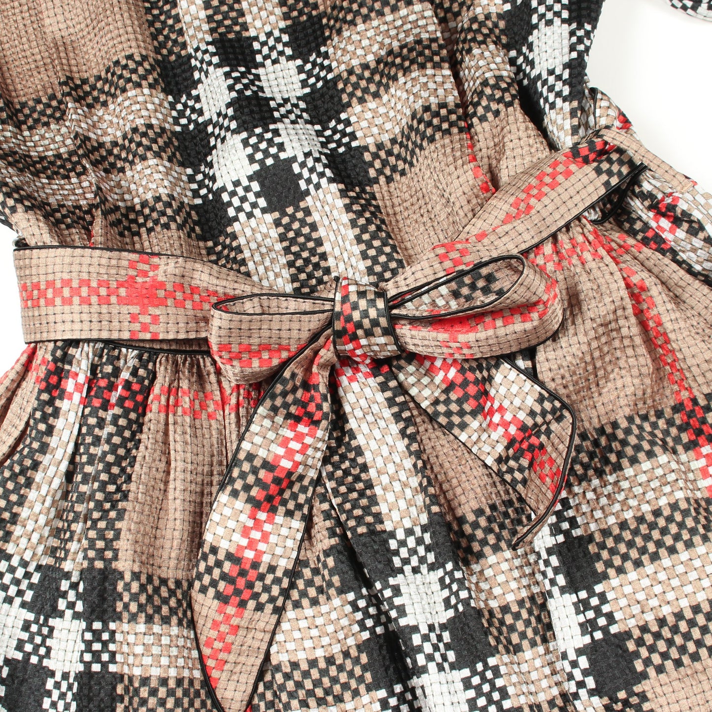 キッズ チェック パフスリーブ ワンピース シルク ベージュ マルチカラー バーバリー ワンピース BURBERRY