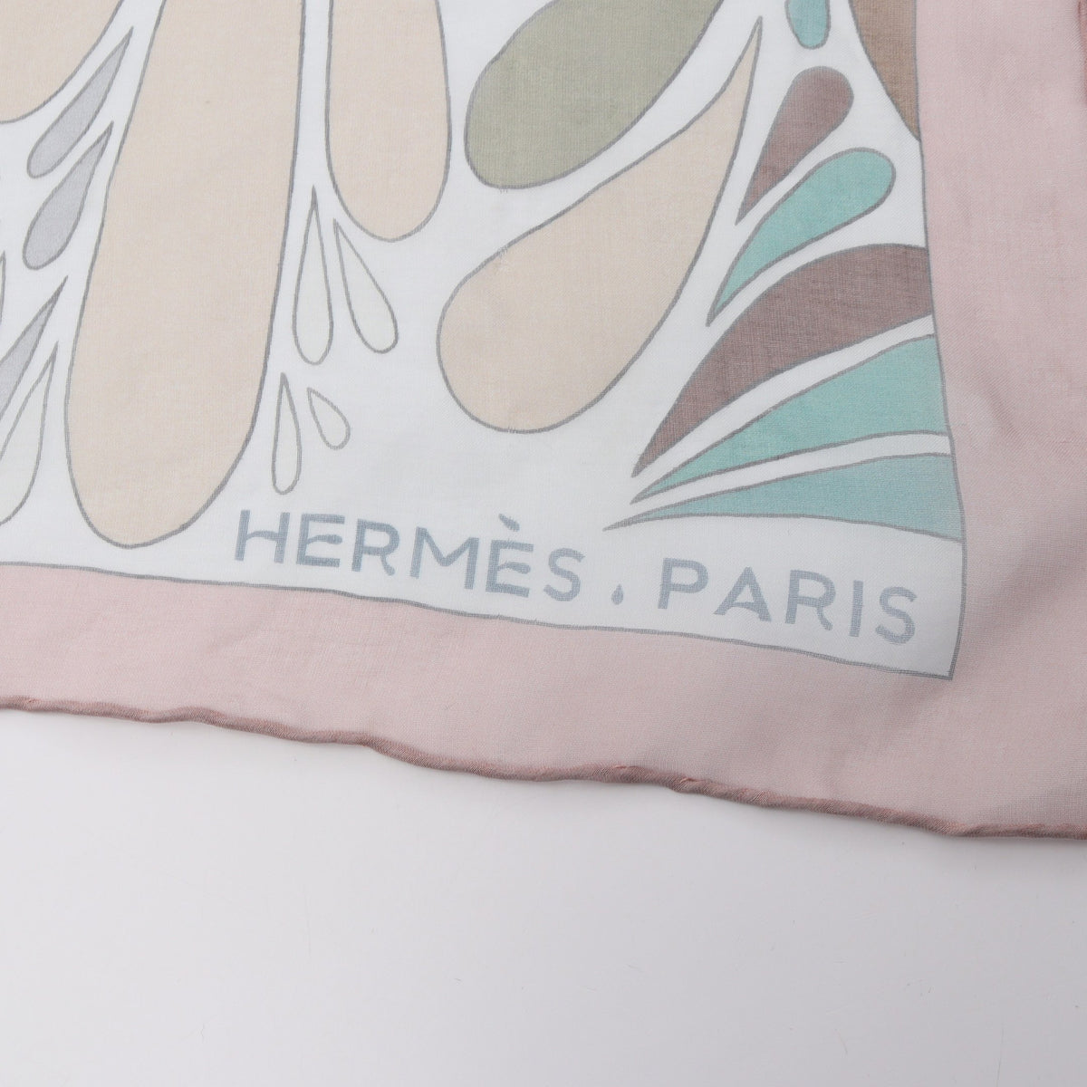 ショールカレ140 MILLEFLEURS DU MEXIQUE シフォン スカーフ シルク グリーン ダスティピンク マルチカラー エルメス 財布・小物 HERMES