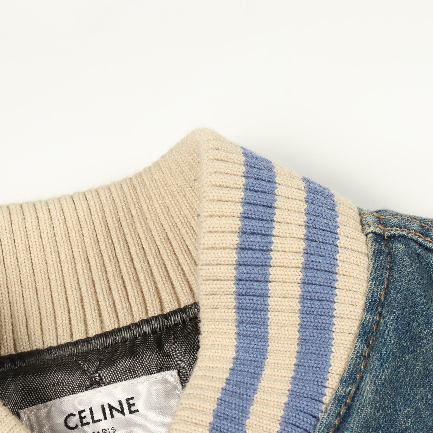 25SS ルーズ トリオンフ テディ トレイルウォッシュ デニム スタジャン コットン レザー ブルー ベージュ セリーヌ アウター CELINE