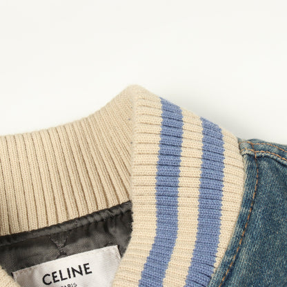 25SS ルーズ トリオンフ テディ トレイルウォッシュ デニム スタジャン コットン レザー ブルー ベージュ セリーヌ アウター CELINE