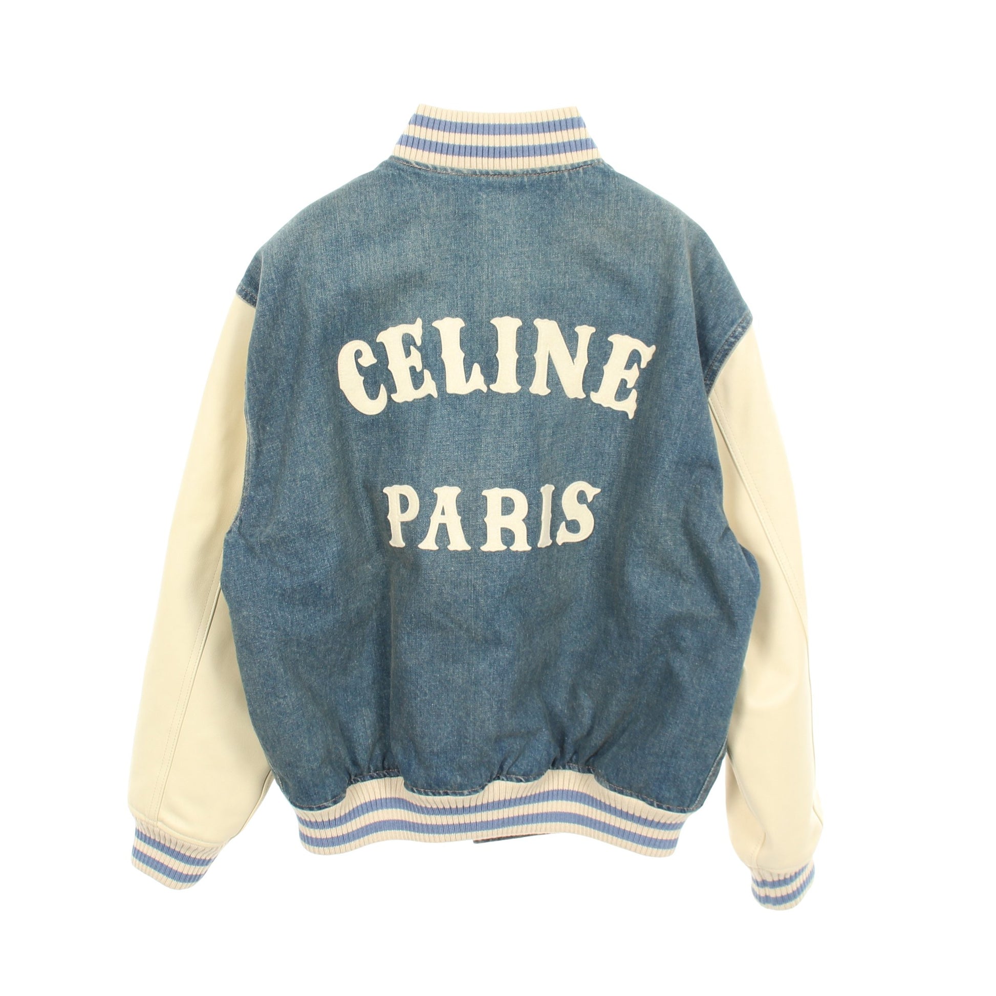 25SS ルーズ トリオンフ テディ トレイルウォッシュ デニム スタジャン コットン レザー ブルー ベージュ セリーヌ アウター CELINE