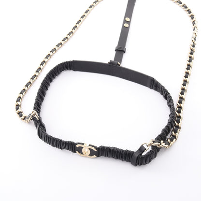 A22C ココマーク チェーン サスペンダー レザー ブラック ゴールド金具 シャネル 財布・小物 CHANEL