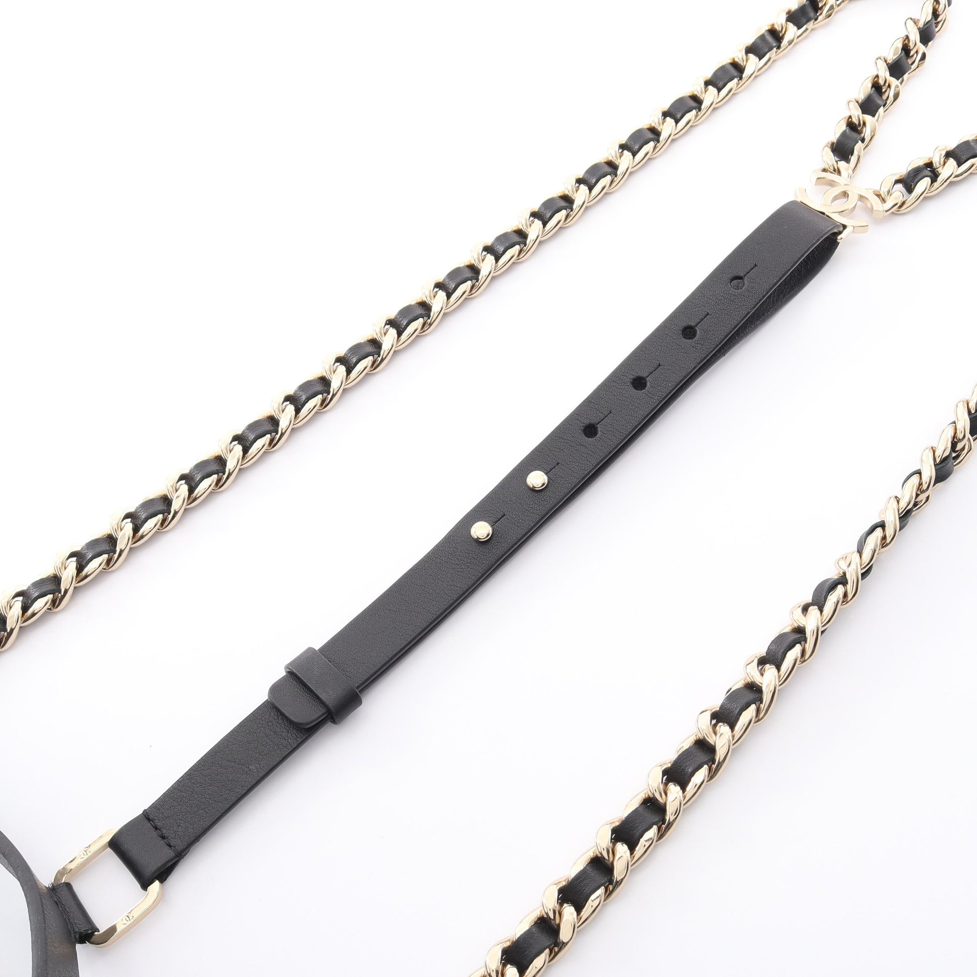 A22C ココマーク チェーン サスペンダー レザー ブラック ゴールド金具 シャネル 財布・小物 CHANEL