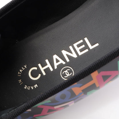 バレリーナ ロゴ総柄 バレエシューズ エナメルレザー ブラック マルチカラー シャネル シューズ CHANEL