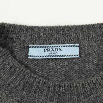 ロゴ刺繍 半袖 ショート丈 ニット ウール カシミヤ グレー プラダ