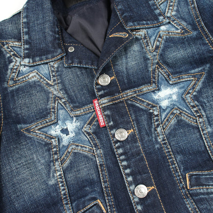 Medium Super Star Wash Classic Jeans Jacket ダメージ加工 デニムジャケット コットン インディゴブルー ディースクエアード アウター DSQUARED2