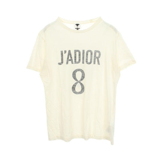 J'ADIOR ロゴプリント クルーネック 半袖Tシャツ コットン リネン ホワイト クリスチャンディオール トップス Christian Dior