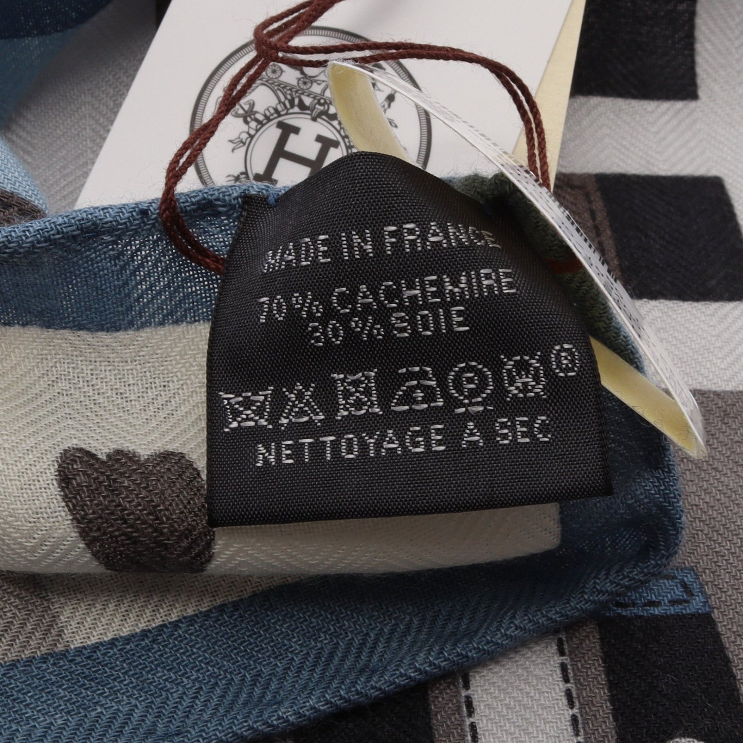 カレ65 Jeu de Piste scarf スカーフ カシミヤ シルク グレー ブルーグレー エルメス