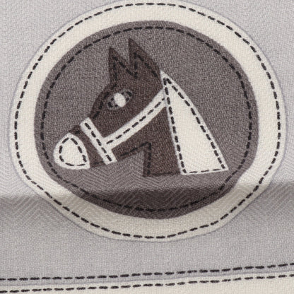 カレ65 Jeu de Piste scarf スカーフ カシミヤ シルク グレー ブルーグレー エルメス
