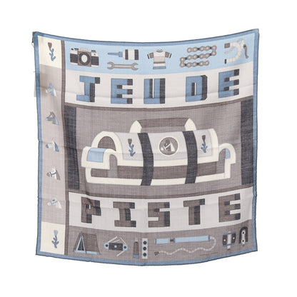 カレ65 Jeu de Piste scarf スカーフ カシミヤ シルク グレー ブルーグレー エルメス