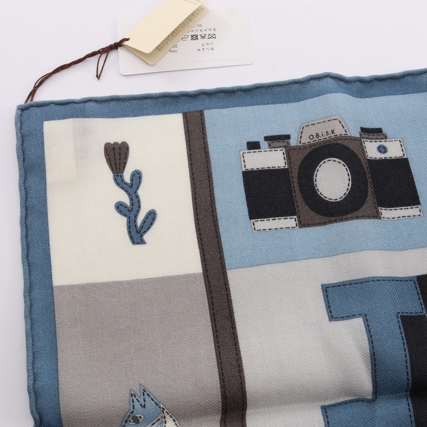 カレ65 Jeu de Piste scarf スカーフ カシミヤ シルク グレー ブルーグレー エルメス