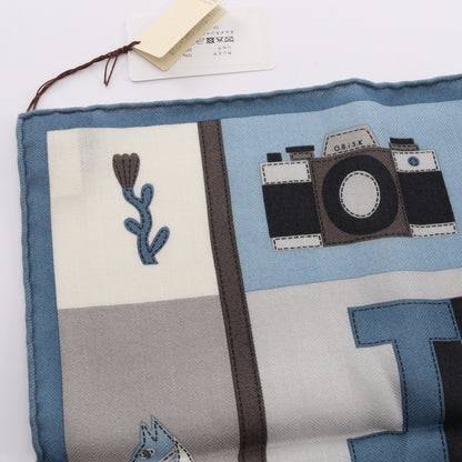 カレ65 Jeu de Piste scarf スカーフ カシミヤ シルク グレー ブルーグレー エルメス