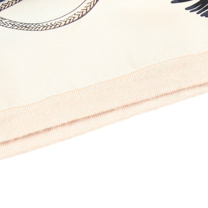ツイルレーヌ Cliquetis Finesse スカーフ切替 半袖 ニット シルク カシミヤ アイボリー ブルー エルメス