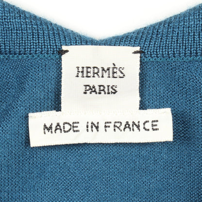 ツイルレーヌ Cliquetis Finesse スカーフ切替 半袖 ニット シルク カシミヤ アイボリー ブルー エルメス
