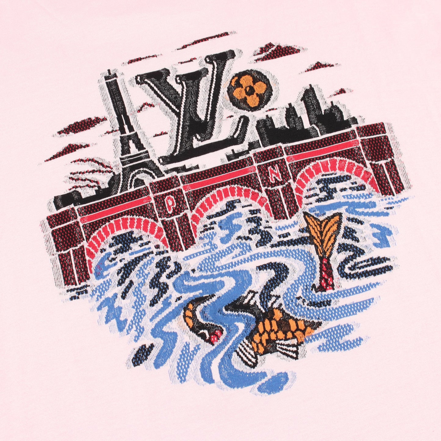 インターシャ グラフィック 半袖Tシャツ コットン ピンク ルイヴィトン
