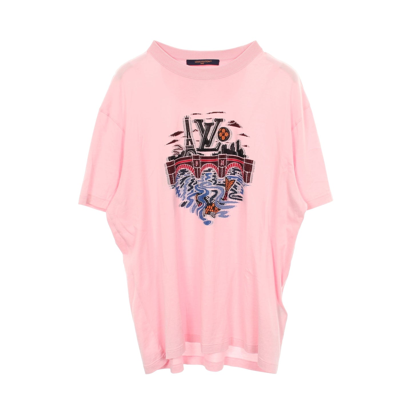 インターシャ グラフィック 半袖Tシャツ コットン ピンク ルイヴィトン