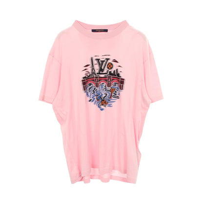 インターシャ グラフィック 半袖Tシャツ コットン ピンク ルイヴィトン