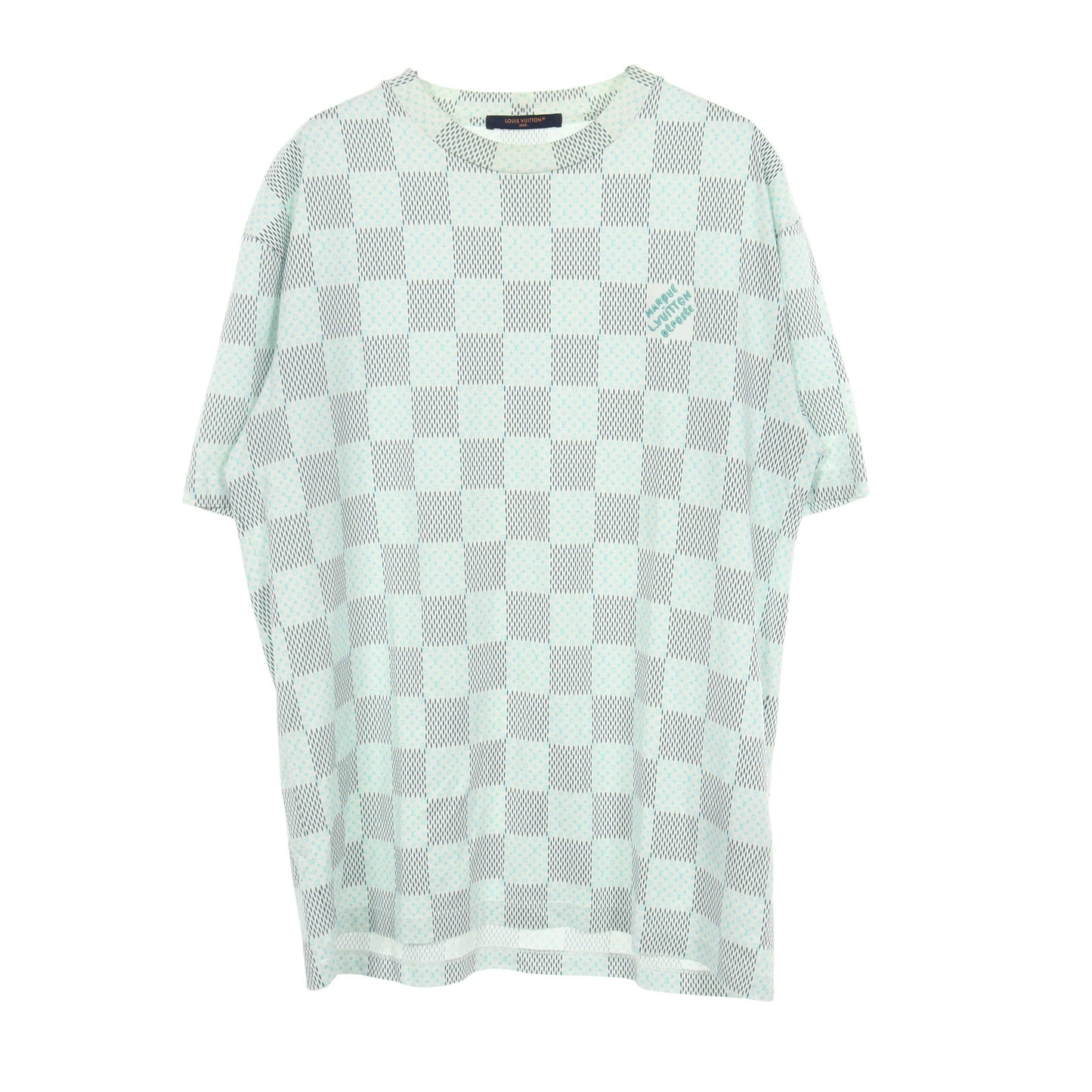 ダミエモノグラム クルーネック 半袖Tシャツ コットン ホワイト ライトグリーン ルイヴィトン
