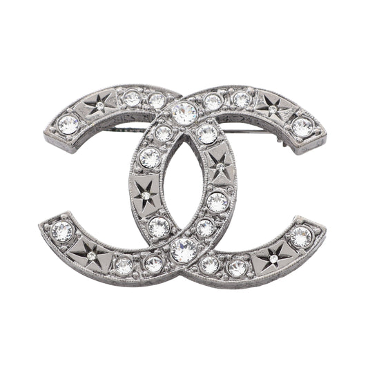 ココマーク ブローチ ラインストーン シルバー クリア A14K シャネル アクセサリー CHANEL