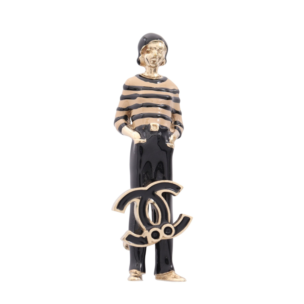 マドモアゼルドール 100周年記念 ブローチ GP ゴールド ブラック ベージュ B15C シャネル アクセサリー CHANEL