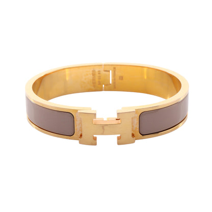 クリッククラックPM バングル GP エナメル ゴールド グレーベージュ エルメス アクセサリー HERMES