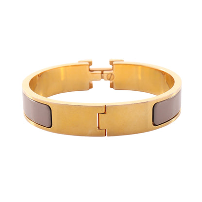クリッククラックPM バングル GP エナメル ゴールド グレーベージュ エルメス アクセサリー HERMES