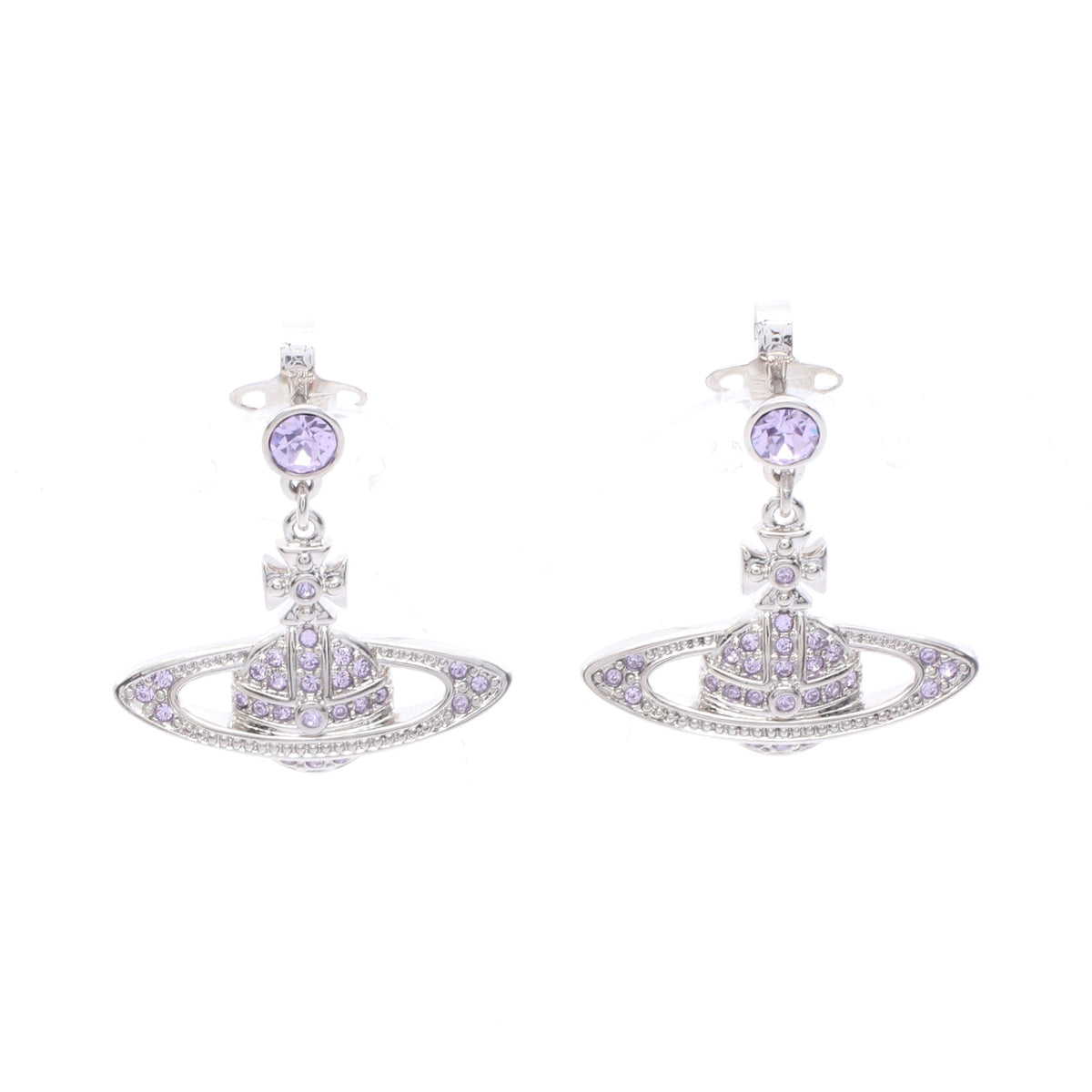 MINI BAS RELIEF DROP EARRINGS ミニ バス レリーフ ドロップ ピアス ラインストーン シルバー ライトパープル ヴィヴィアンウエストウッド アクセサリー Vivienne Westwood