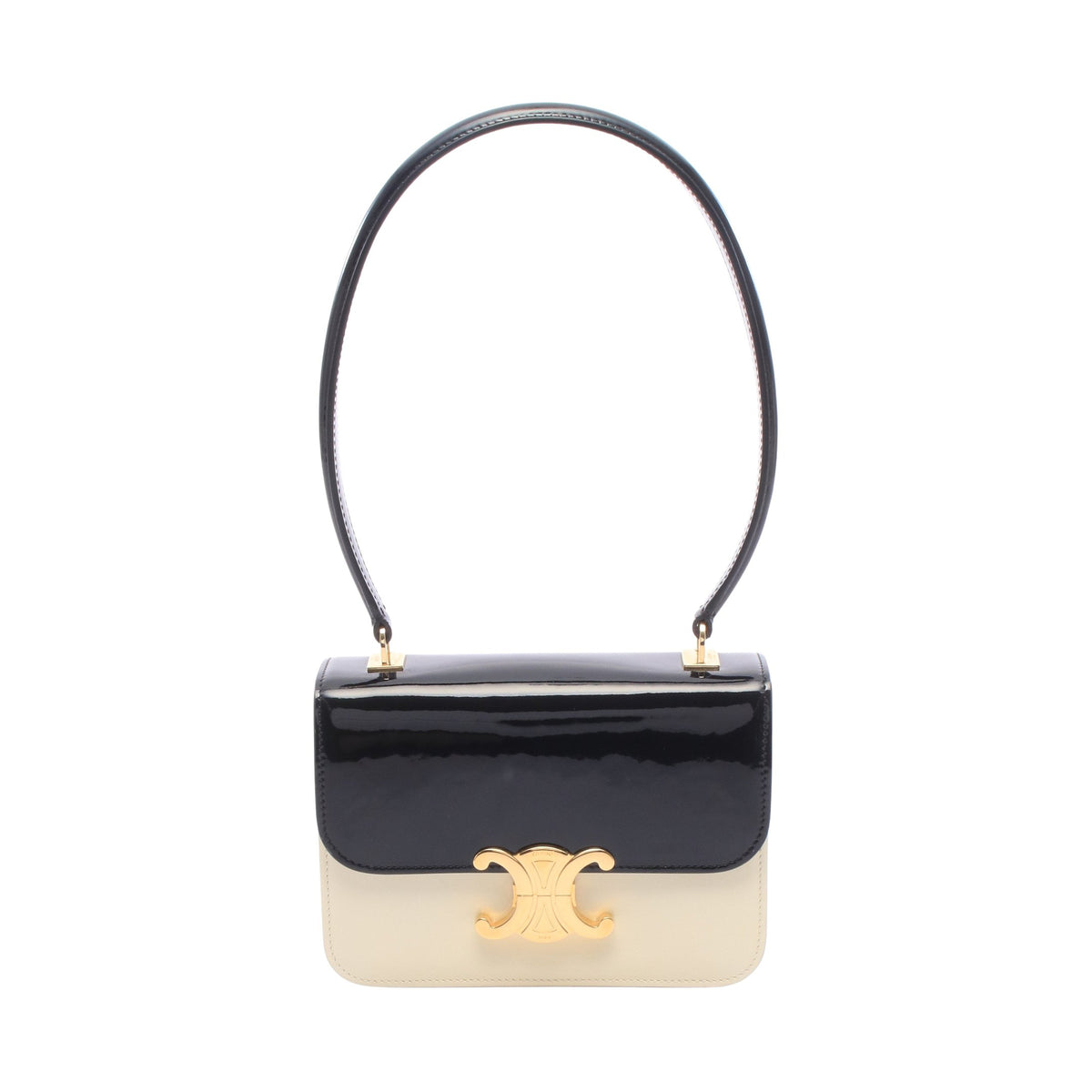 ティーン ギャランス トリオンフ ハンドバッグ エナメルレザー ブラック アイボリー セリーヌ バッグ CELINE