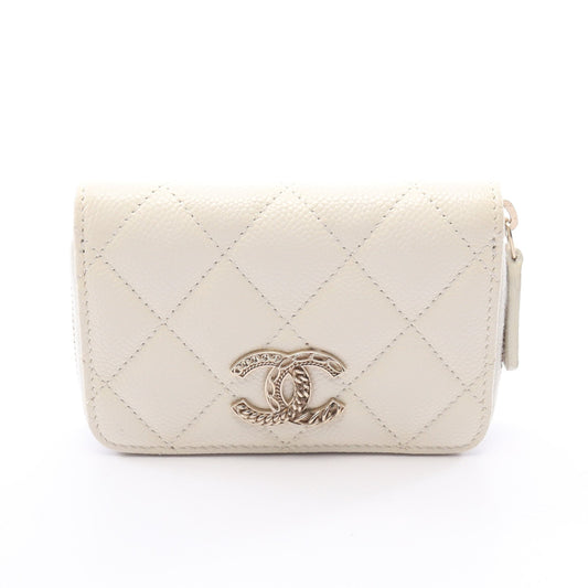 クラシック ジップ コインパース マトラッセ コインケース キャビアスキン ホワイト ゴールド金具 シャネル 財布・小物 CHANEL