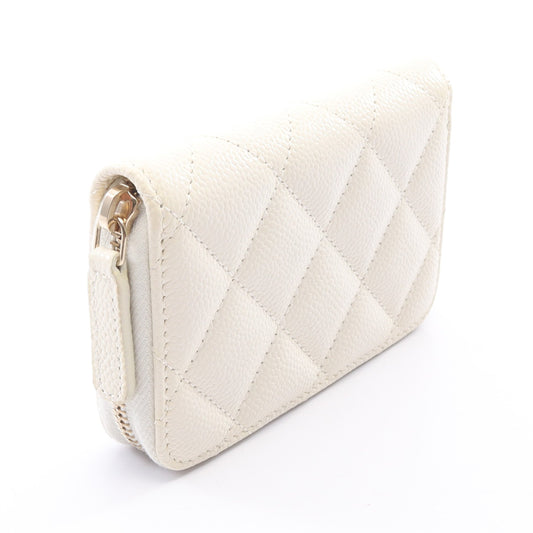 クラシック ジップ コインパース マトラッセ コインケース キャビアスキン ホワイト ゴールド金具 シャネル 財布・小物 CHANEL