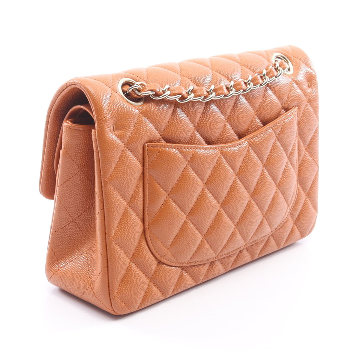 マトラッセ Wフラップ Wチェーンショルダーバッグ キャビアスキン ライトブラウン シルバー金具 シャネル バッグ CHANEL
