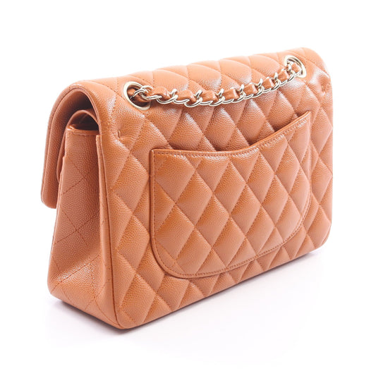 マトラッセ Wフラップ Wチェーンショルダーバッグ キャビアスキン ライトブラウン シルバー金具 シャネル バッグ CHANEL