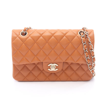 マトラッセ Wフラップ Wチェーンショルダーバッグ キャビアスキン ライトブラウン シルバー金具 シャネル バッグ CHANEL