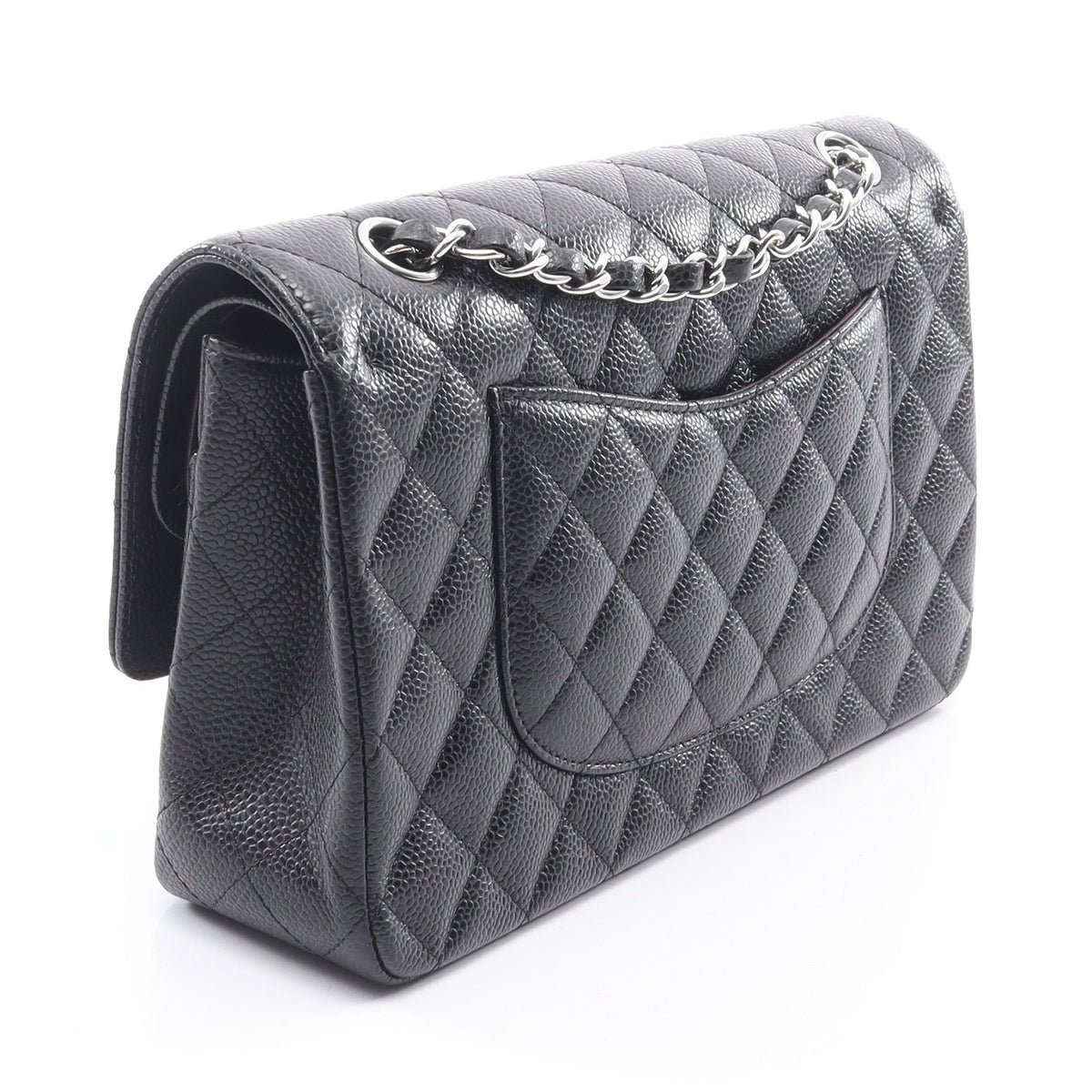 マトラッセ Wフラップ Wチェーンショルダーバッグ キャビアスキン ブラック シルバー金具 シャネル バッグ CHANEL