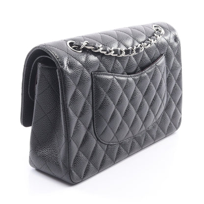 マトラッセ Wフラップ Wチェーンショルダーバッグ キャビアスキン ブラック シルバー金具 シャネル バッグ CHANEL