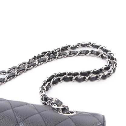 マトラッセ Wフラップ Wチェーンショルダーバッグ キャビアスキン ブラック シルバー金具 シャネル バッグ CHANEL