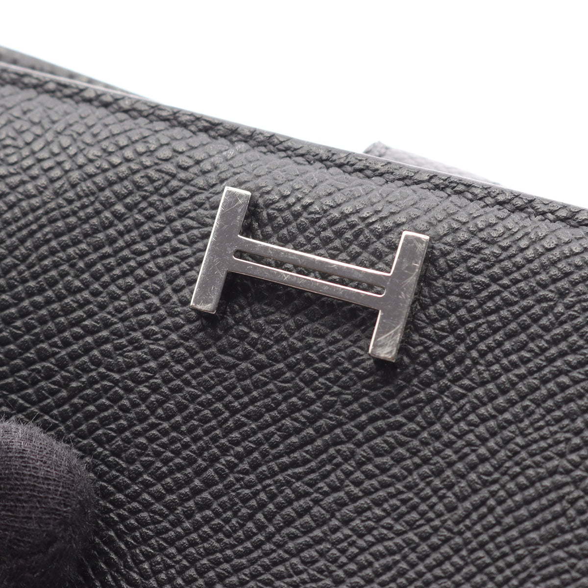ベアンコンパクト 二つ折り財布 ヴォーエプソン ブラック シルバー金具 B刻印 エルメス 財布・小物 HERMES