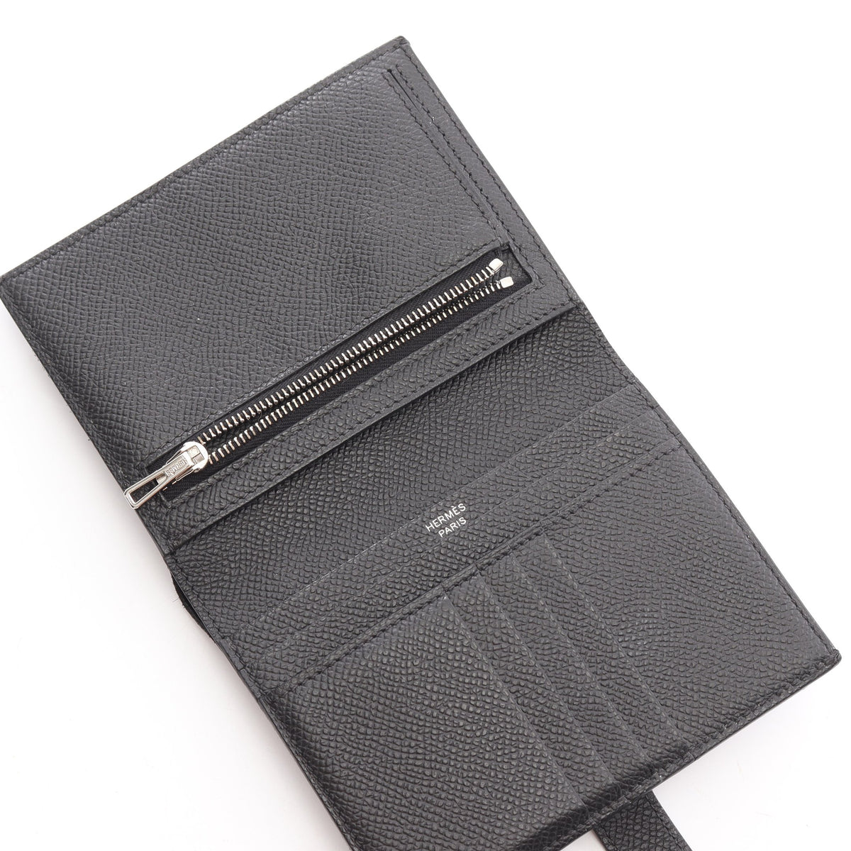 ベアンコンパクト 二つ折り財布 ヴォーエプソン ブラック シルバー金具 B刻印 エルメス 財布・小物 HERMES