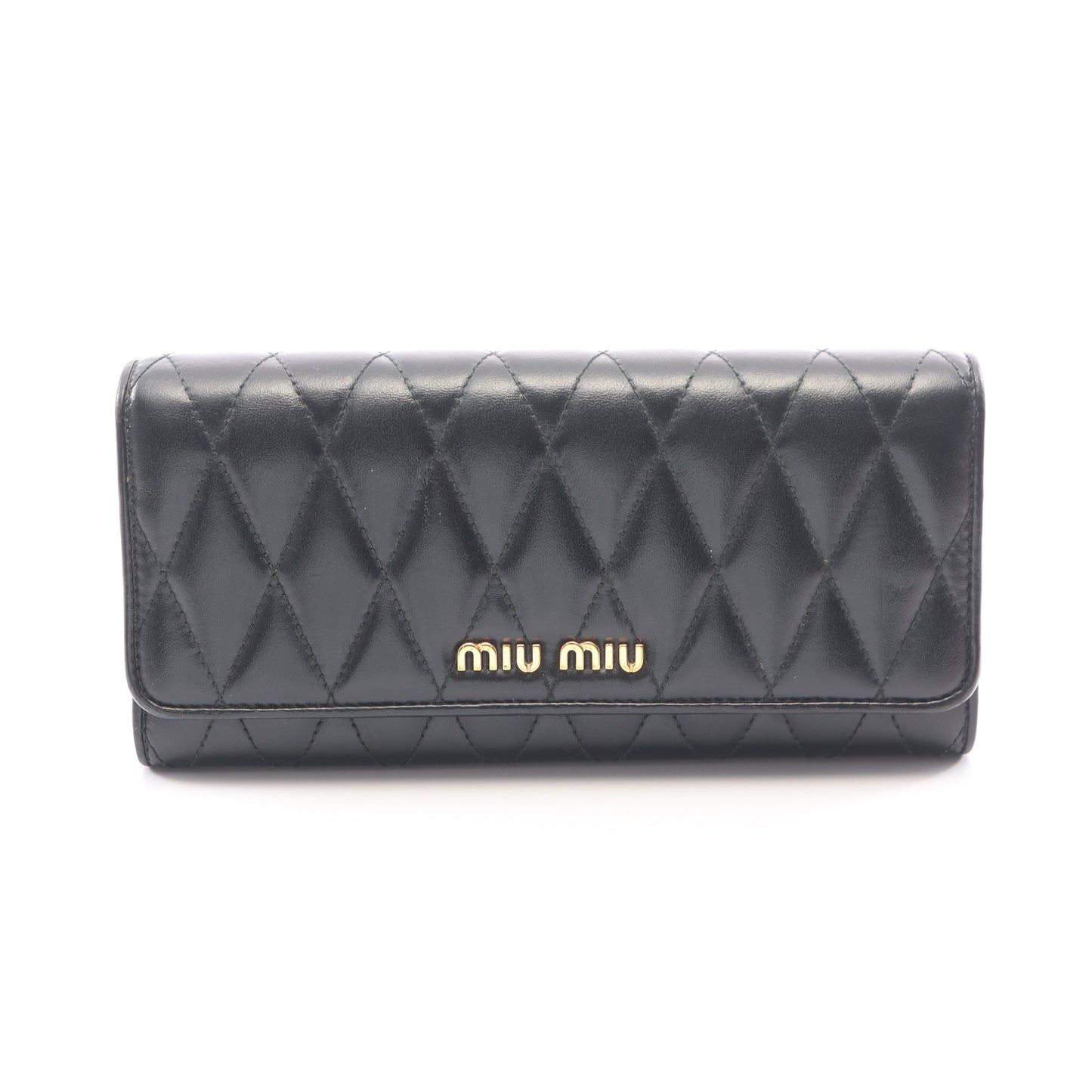 SOFT CALF BIKER 二つ折り長財布 レザー ブラック ミュウミュウ 財布・小物 miu miu