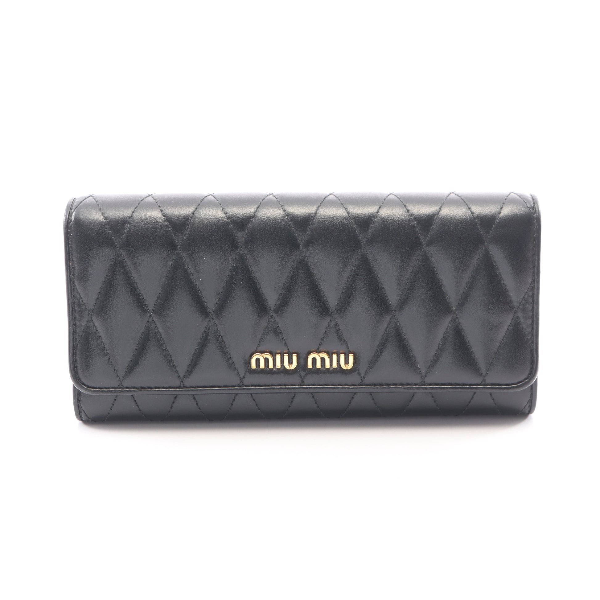 SOFT CALF BIKER 二つ折り長財布 レザー ブラック ミュウミュウ 財布・小物 miu miu