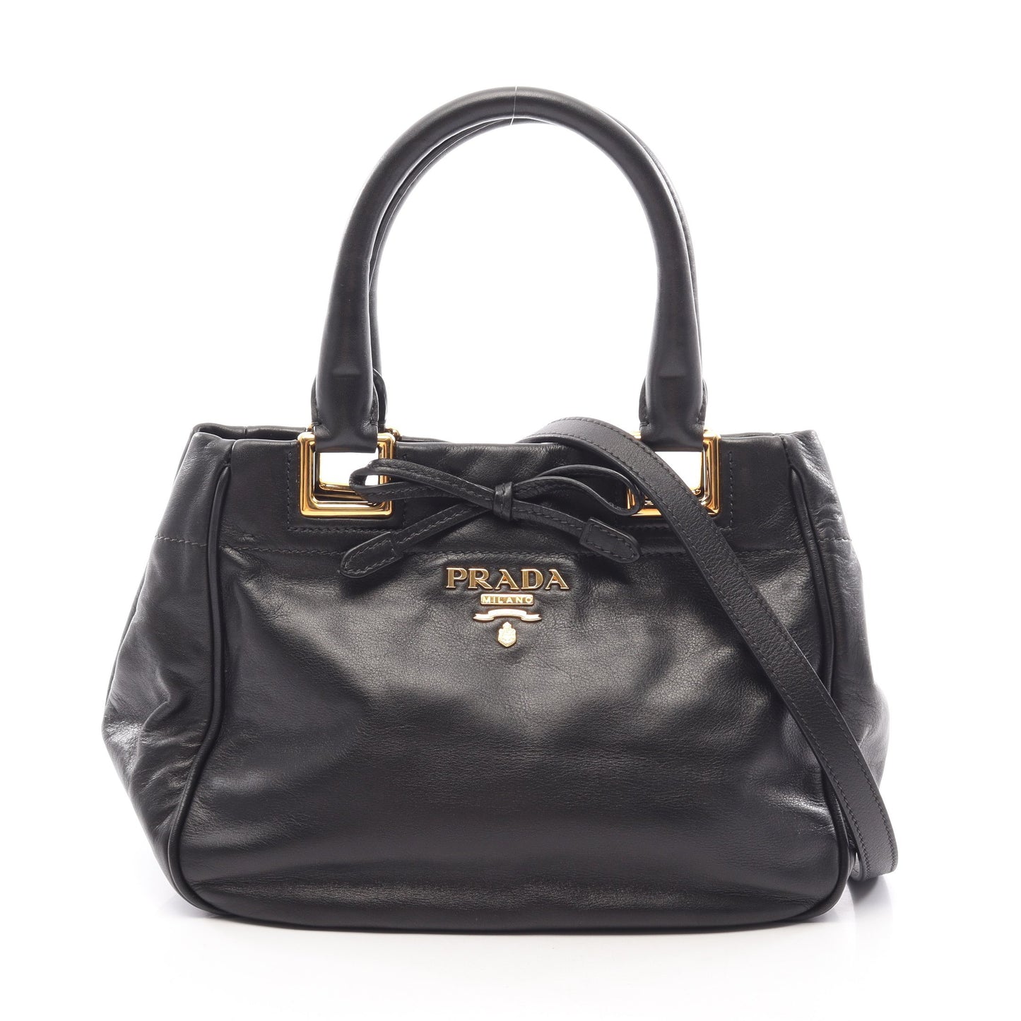リボン 2WAY ハンドバッグ レザー ブラック プラダ バッグ PRADA