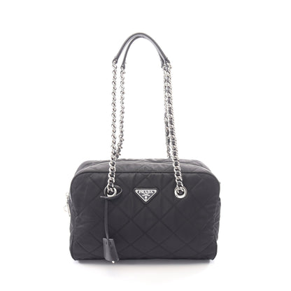 TESSUTO IMPUNTU チェーンショルダーバッグ ナイロン サフィアーノレザー ブラック プラダ バッグ PRADA