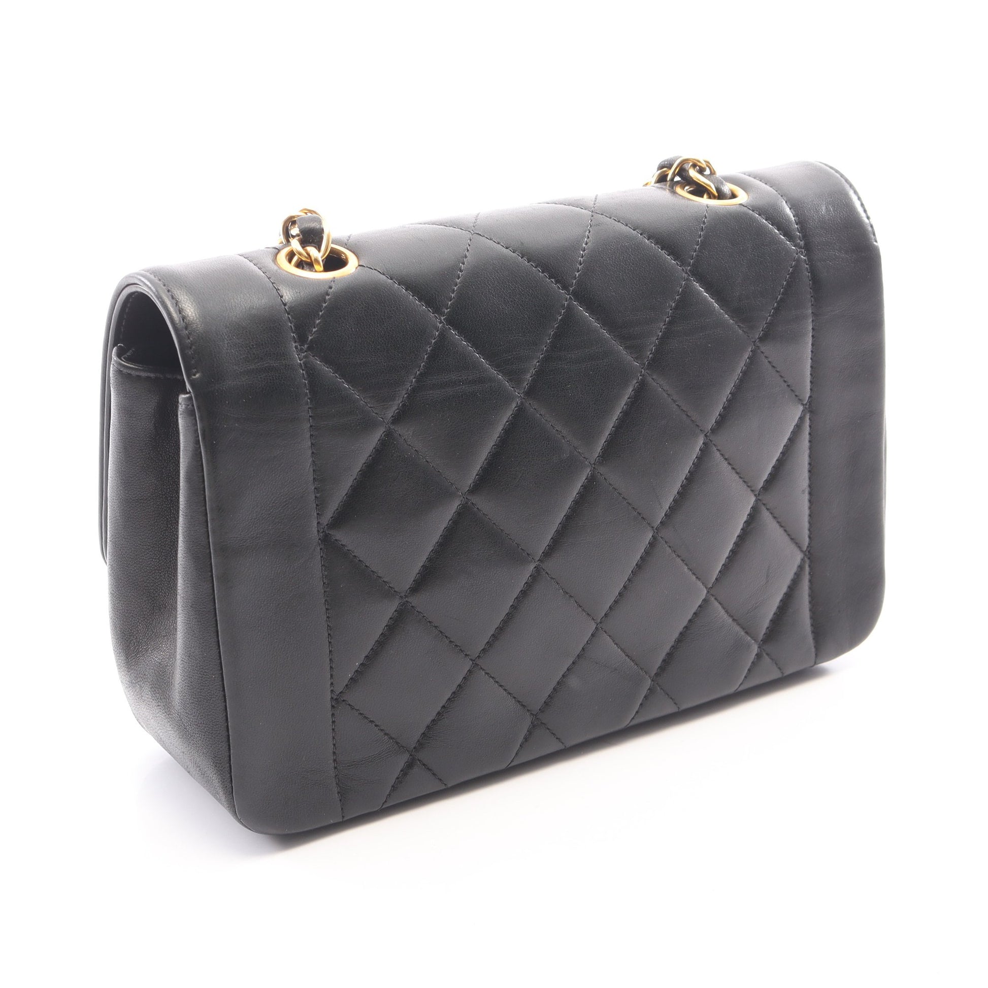 マトラッセ ダイアナフラップ チェーンショルダーバッグ ラムスキン ブラック ゴールド金具 シャネル バッグ CHANEL