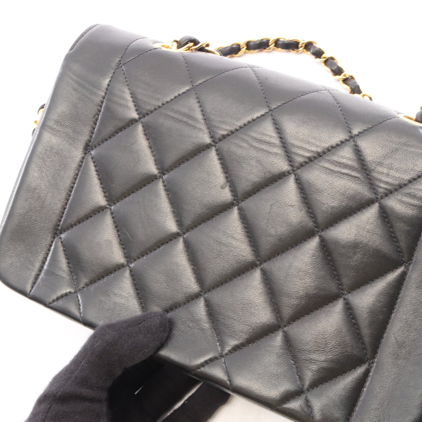 マトラッセ ダイアナフラップ チェーンショルダーバッグ ラムスキン ブラック ゴールド金具 シャネル バッグ CHANEL