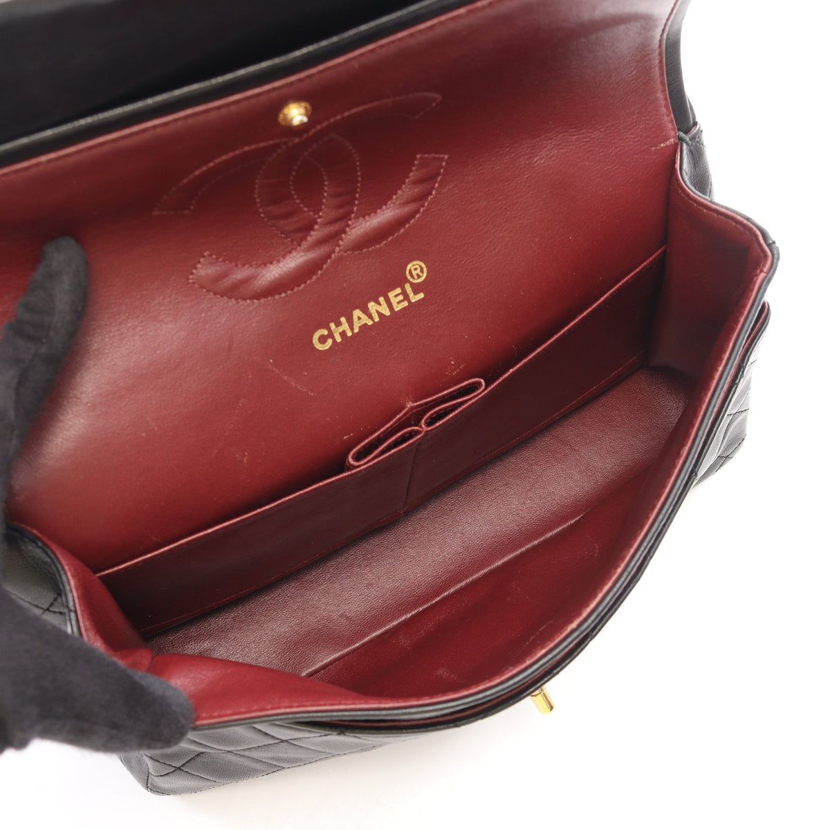 マトラッセ Wフラップ Wチェーンショルダーバッグ ラムスキン ブラック ゴールド金具 ヴィンテージ シャネル バッグ CHANEL