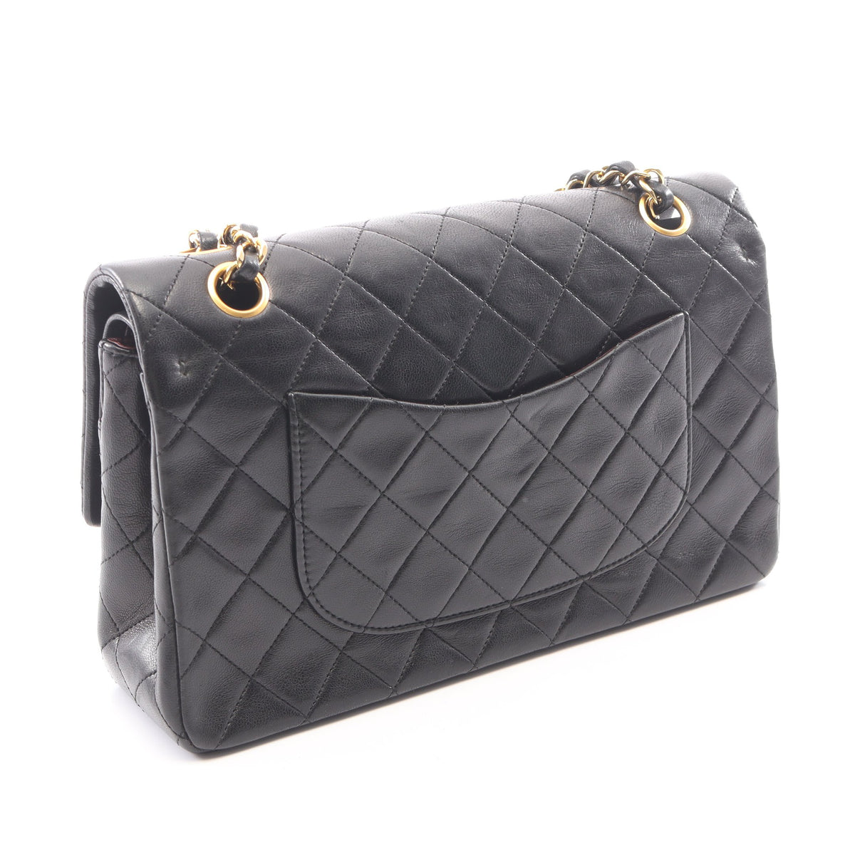 マトラッセ Wフラップ Wチェーンショルダーバッグ ラムスキン ブラック ゴールド金具 ヴィンテージ シャネル バッグ CHANEL